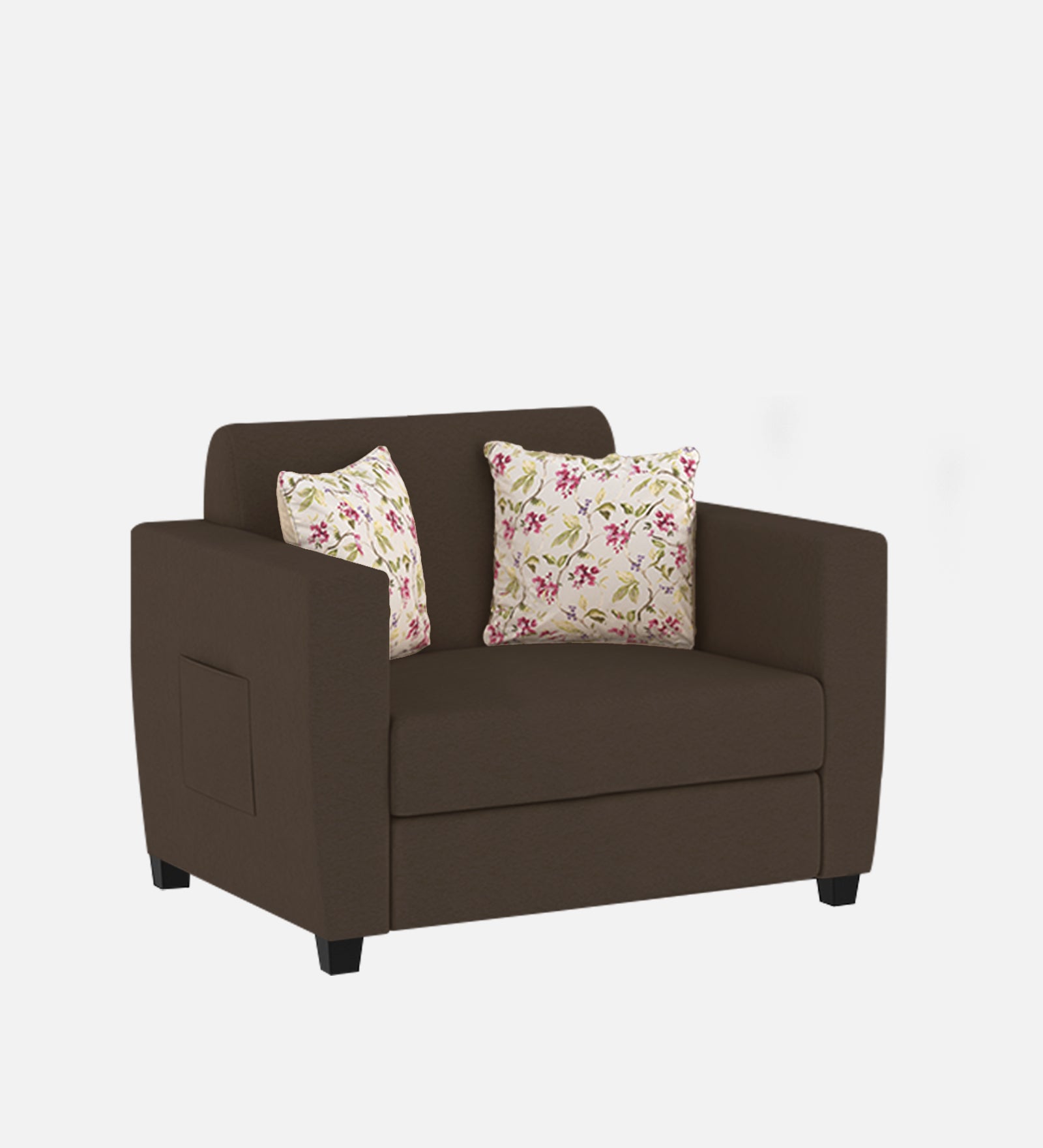 Gozi Fabric 1 Seater Sofa In Coffee Brown Colour