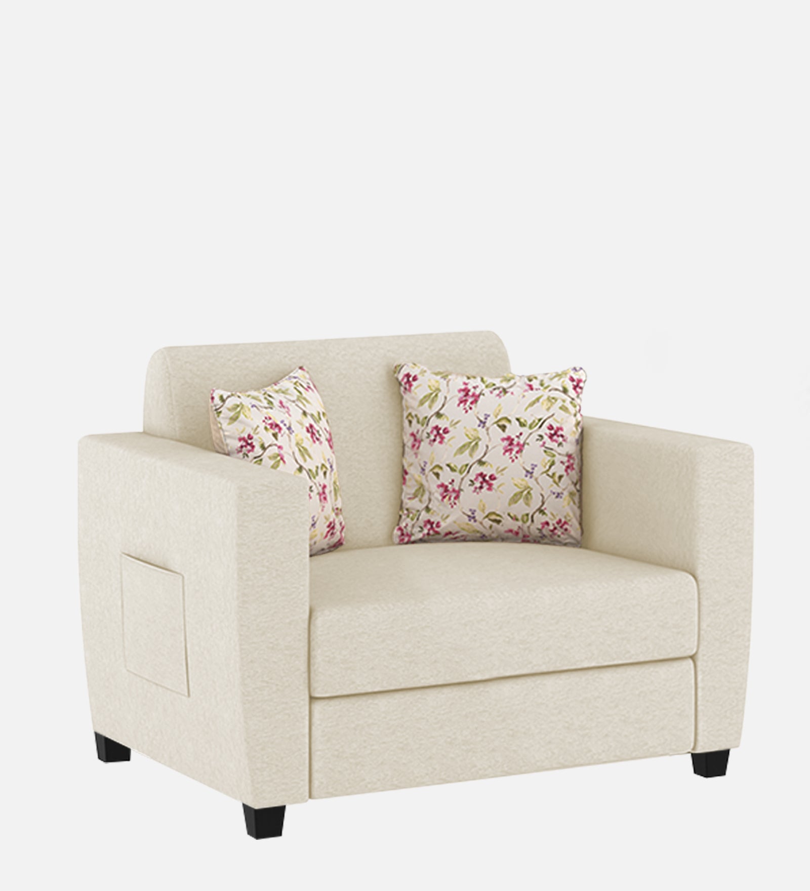 Gozi Fabric 1 Seater Sofa In Ivory Cream Colour