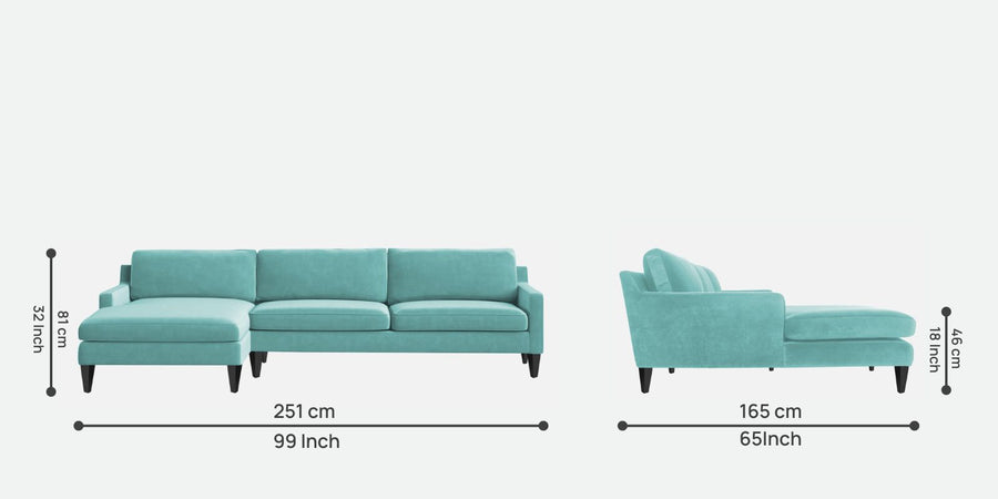 Jones Velvet Rhs Sectional Sofa 3 Lounger In Barmunda Aqua Colour - Febonic Living