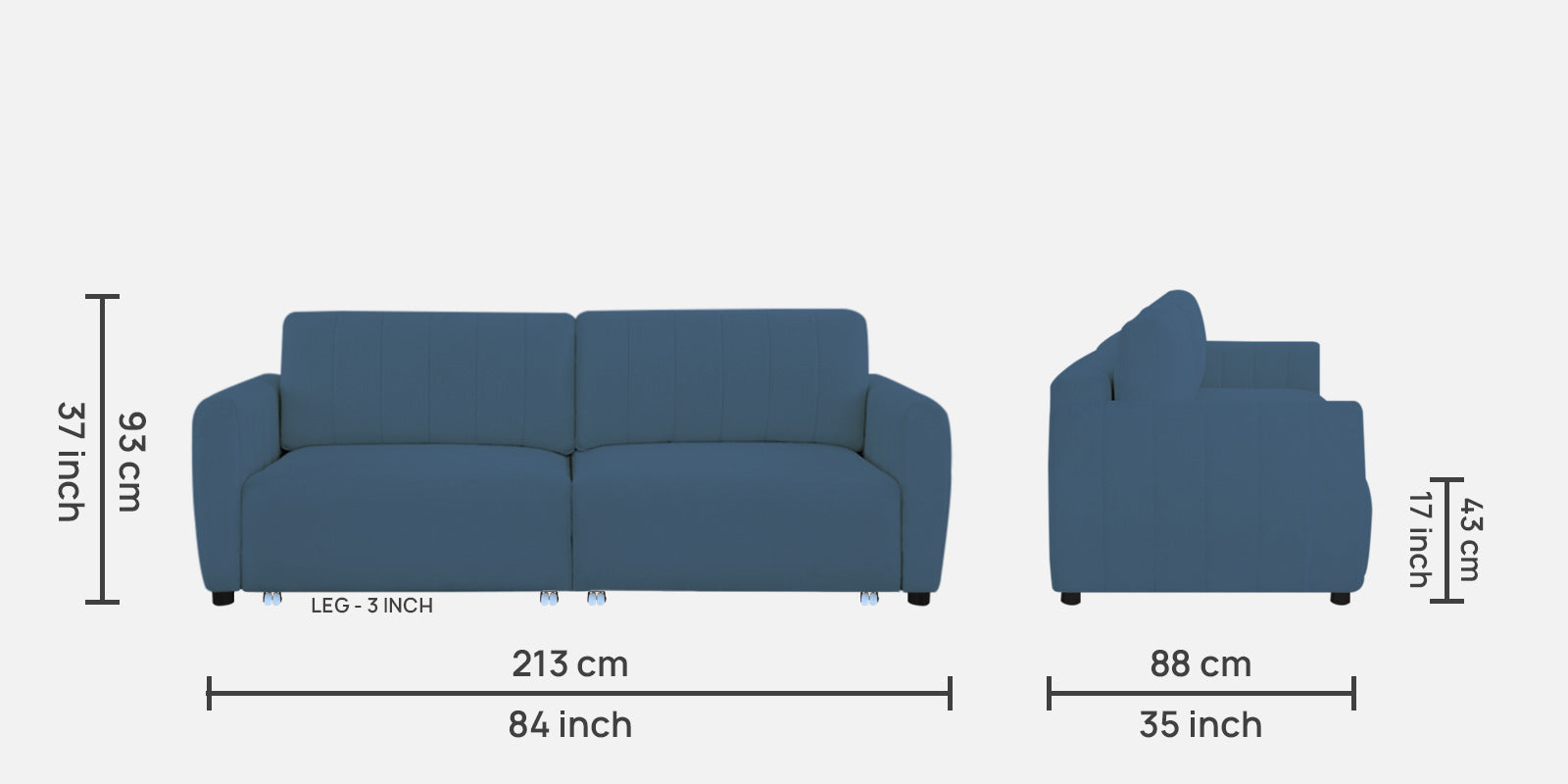 Vima Fabric 3 Seater Pull Out Sofa Cum Bed In Light Blue Colour