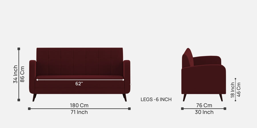 Wiki Velvet 3 Seater Sofa In Blood Maroon Colour - Febonic Living