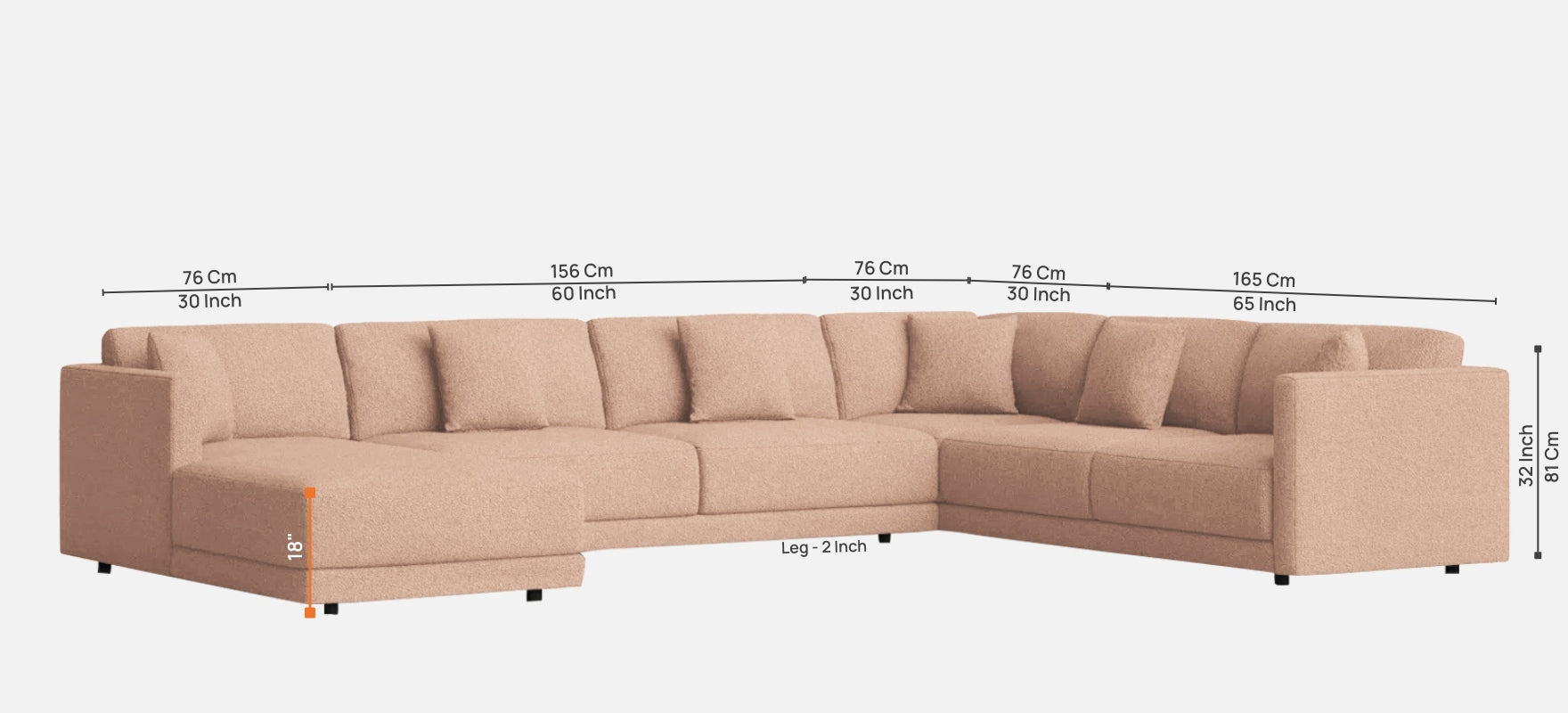 Carlin Fabric RHS 8 Seater Sectional Sofa In Cosmic Beige Colour