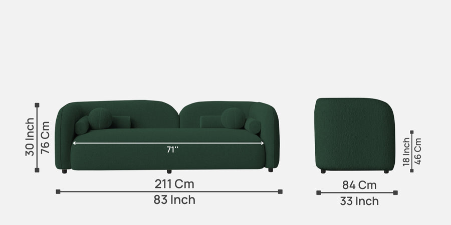 Corny Boucle Fabric 3 Seater Sofa In Hunter Green Colour - Febonic Living