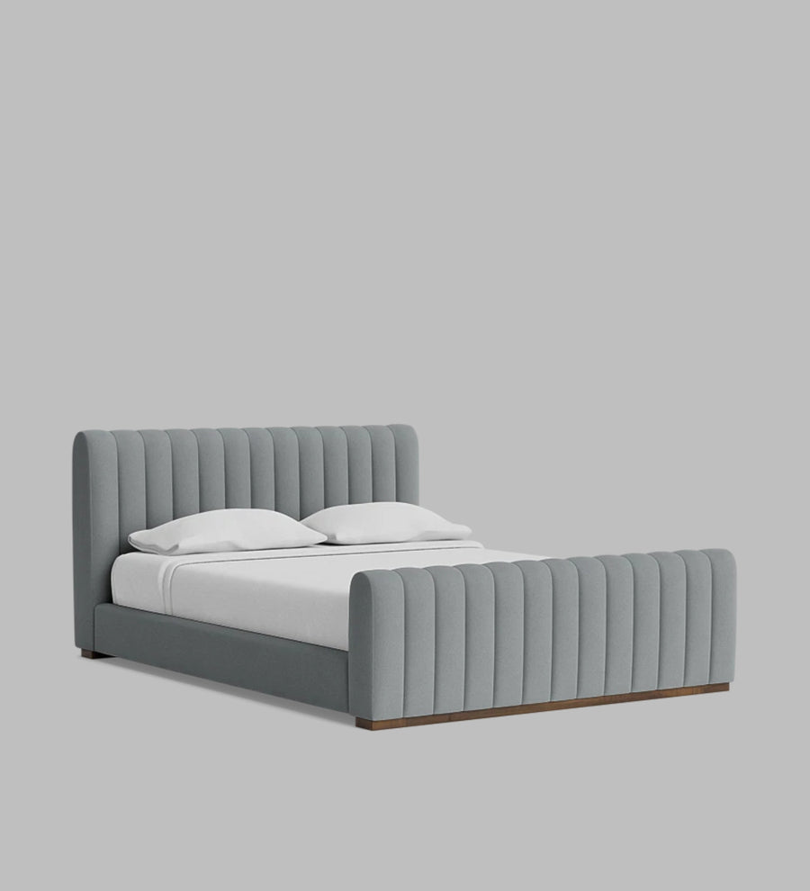 Nalan Velvet Upholstered Queen Size Bed In Pubble Grey Colour - Febonic Living