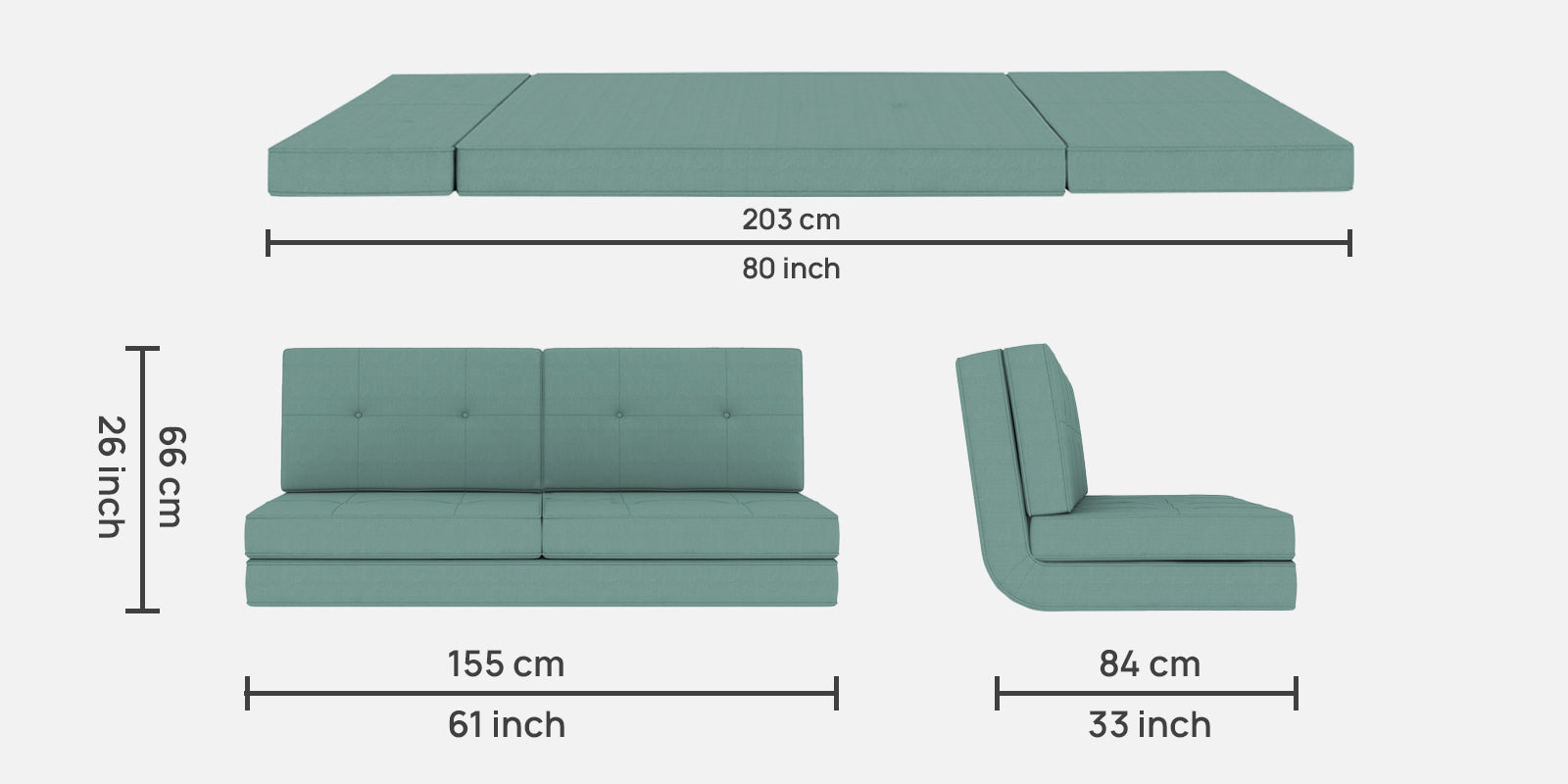 Cora Fabric 2 Seater Futon Sofa Cum Bed in suka blue Colour