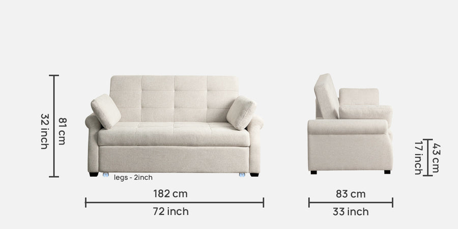 Fornia Fabric 3 Seater Pull Out Sofa Cum Bed In Ivory Cream Colour - Febonic Living