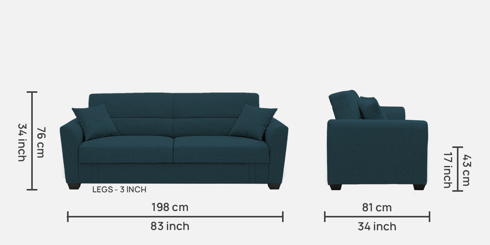 Bony Fabric 3 Seater Convertable Sofa Cum Bed In Harbour Blue Colour