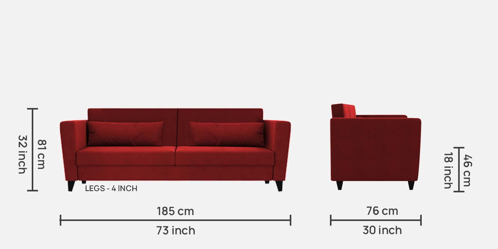 Tokyo Fabric 3 Seater Sofa in Blood Maroon Colour