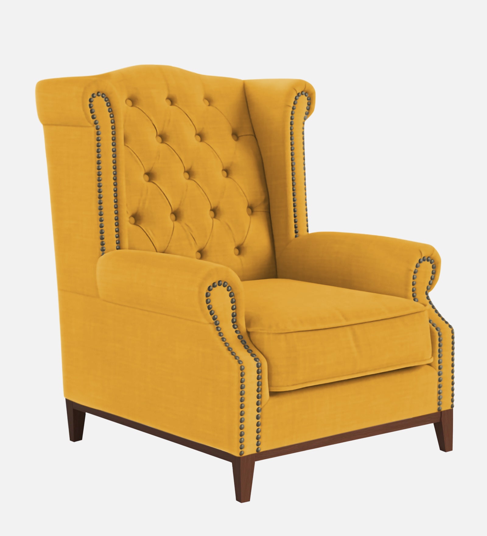 Nory Fabric 1 Seater Wing Chair in Bold Yellow Colour