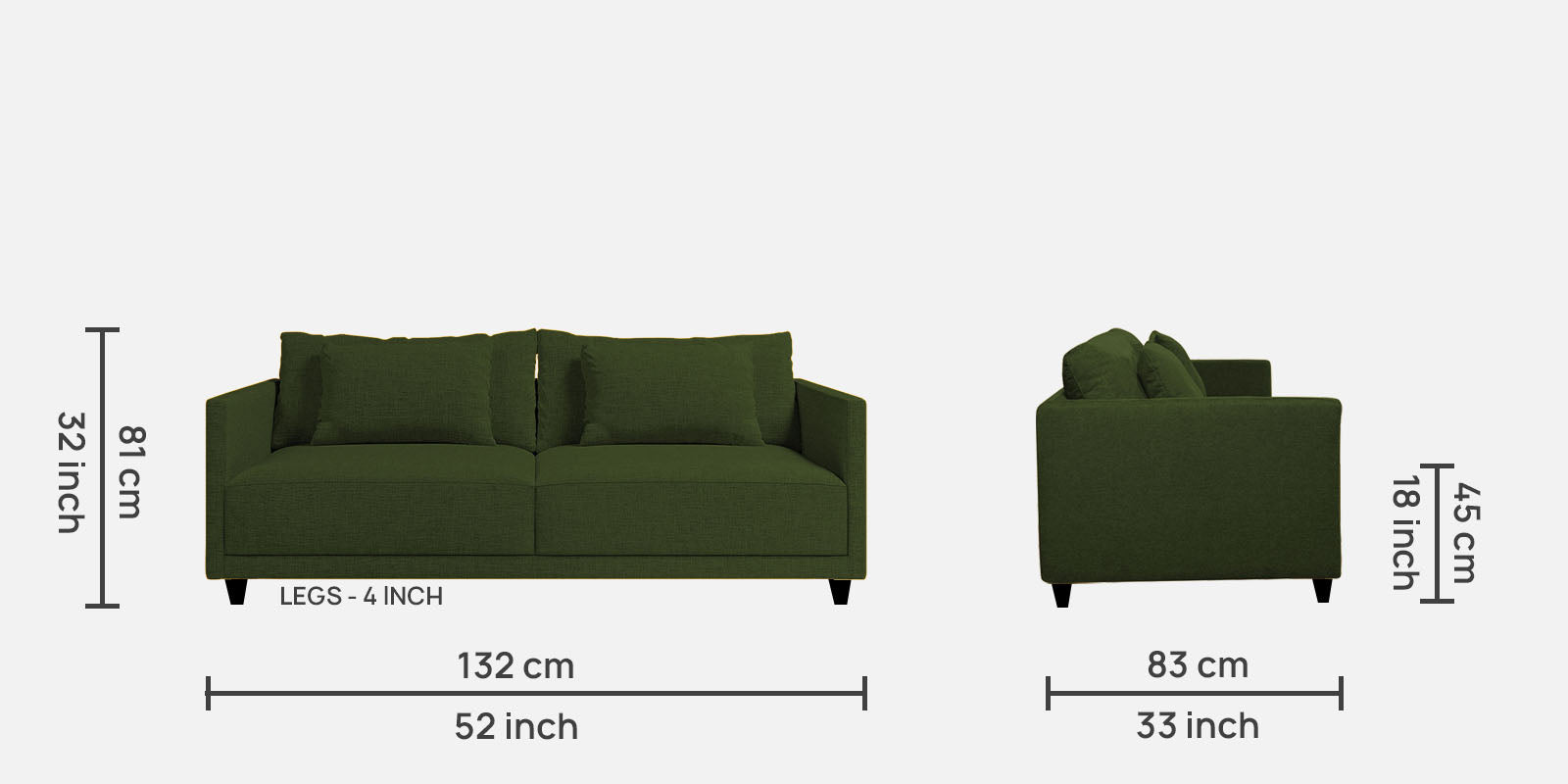 Kera Fabric 2 Seater Sofa in Olive Green Colour