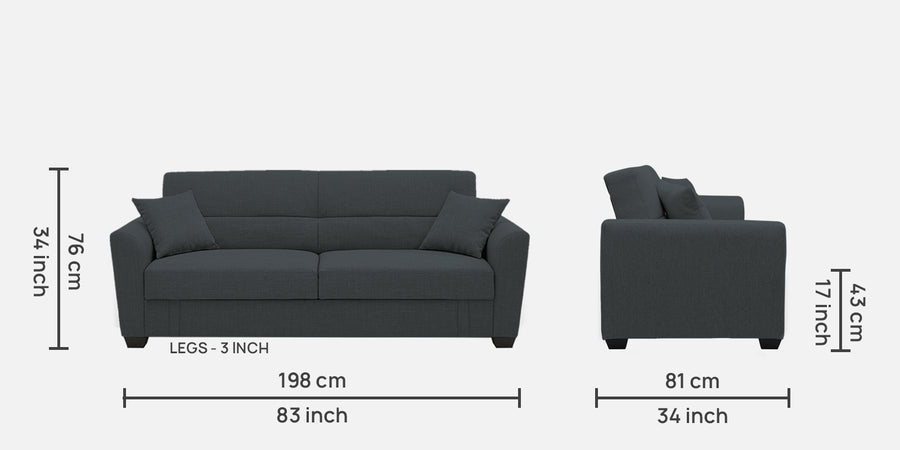 Bony Fabric 3 Seater Convertible Sofa Cum Bed In Duby Grey Colour - Febonic Living