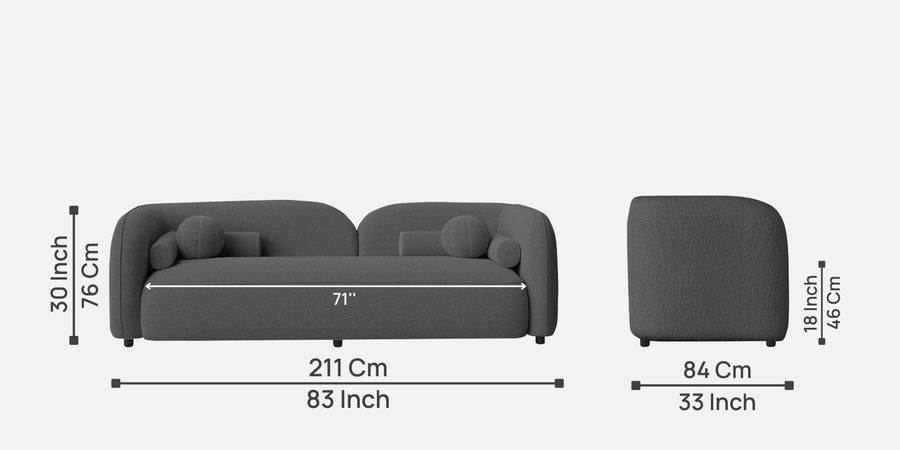 Corny Boucle Fabric 3 Seater Sofa In Lava Grey Colour - Febonic Living