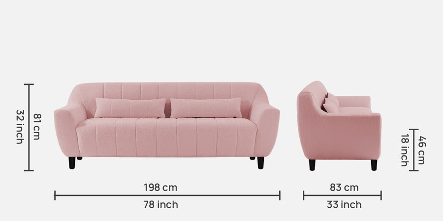 Nesco Boucle Fabric 3 Seater Sofa In Basi Pink Colour - Febonic Living