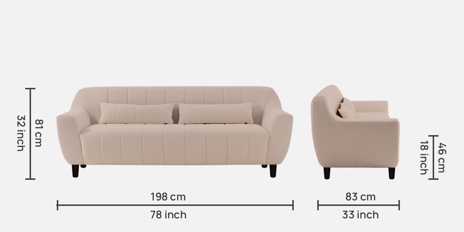 Nesco Fur Fabric 3 Seater Sofa in Regal Beige Colour