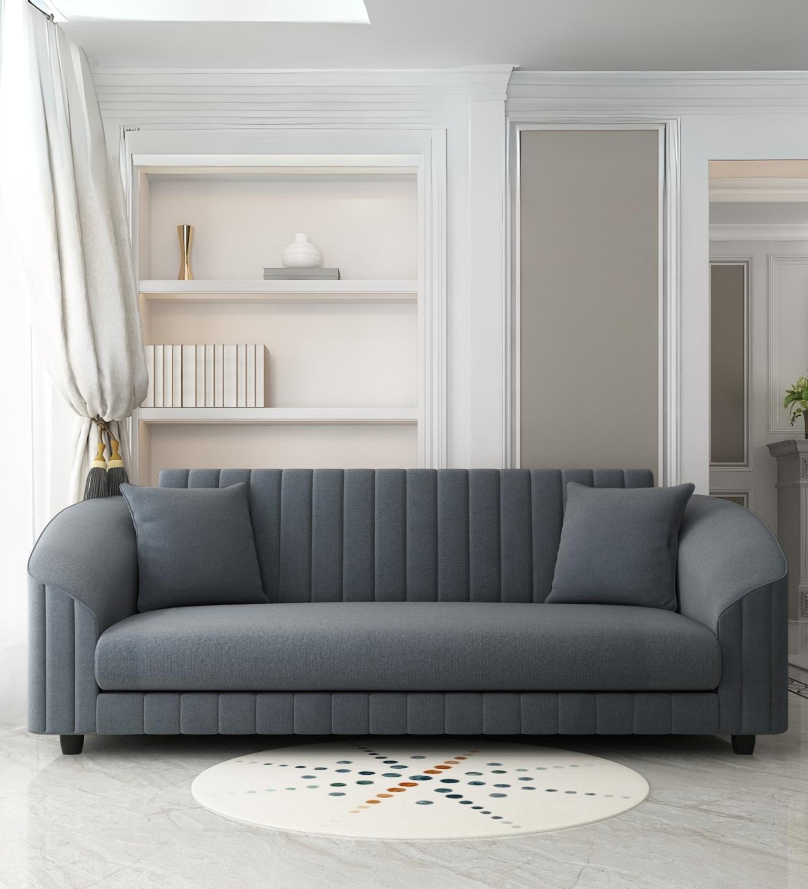 Bubu Velvet 3 Seater Sofa In Pupple Grey Colour