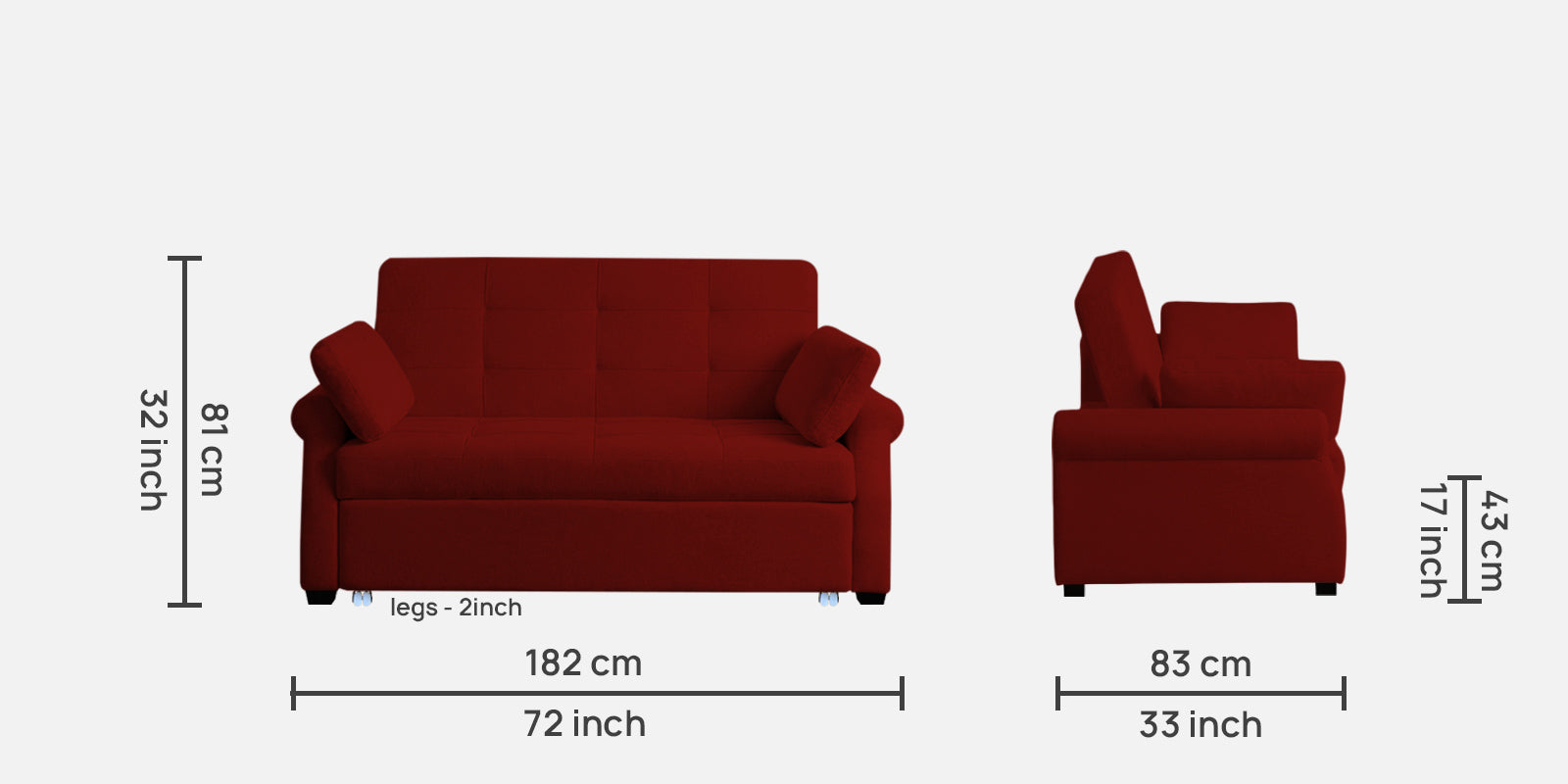 Fornia Fabric 3 Seater Pull Out Sofa Cum Bed In Blood Maroon Colour