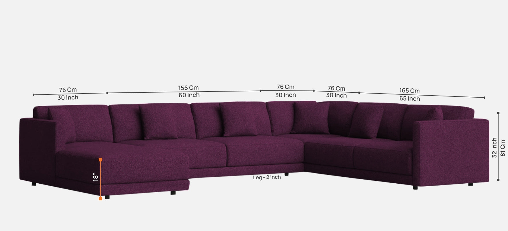 Carlin Fabric RHS 8 Seater Sectional Sofa In Greek Purple Colour