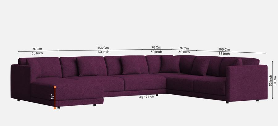 Carlin Fabric Rhs 8 Seater Sectional Sofa In Greek Purple Colour - Febonic Living