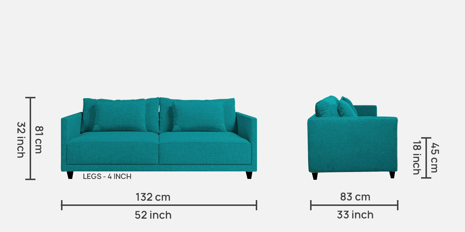 Kera Fabric 2 Seater Sofa in Sea Green Colour