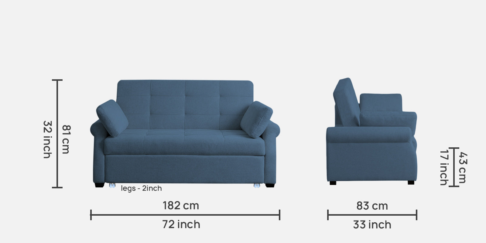 Fornia Fabric 3 Seater Pull Out Sofa Cum Bed In Light Blue Colour