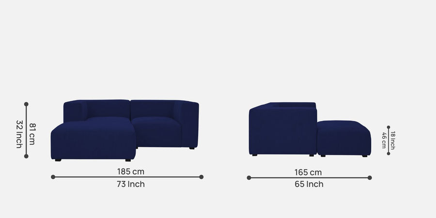 Dora Velvet Rhs Sectional Sofa 2 Ottoman Lounger In Indigo Blue Colour - Febonic Living