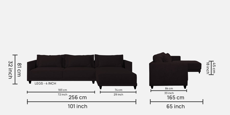 Kera Fabric Lhs Sectional Sofa 3 Lounger In Cara Brown Colour - Febonic Living