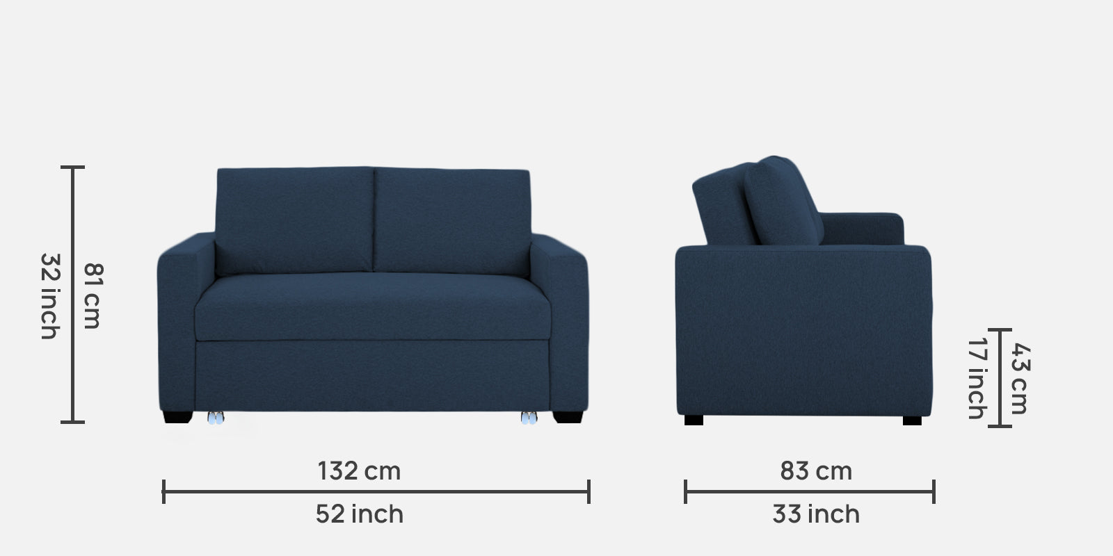 Lobby Fabric 2 Seater Pull Out Sofa Cum Bed In Denim Blue Colour