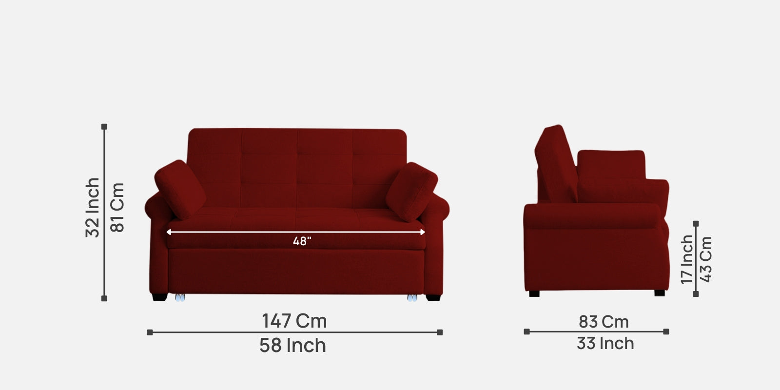 Fornia Fabric 2 Seater Pull Out Sofa Cum Bed In Blood Maroon Colour