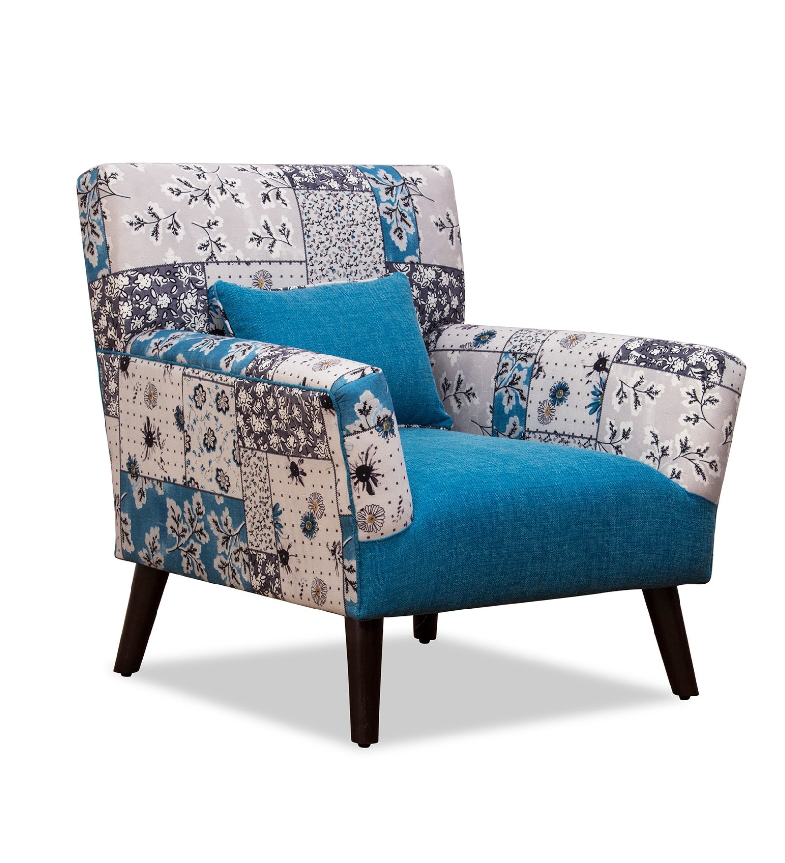 Marco Printed Fabric Accent Chair in White & Blue Colour