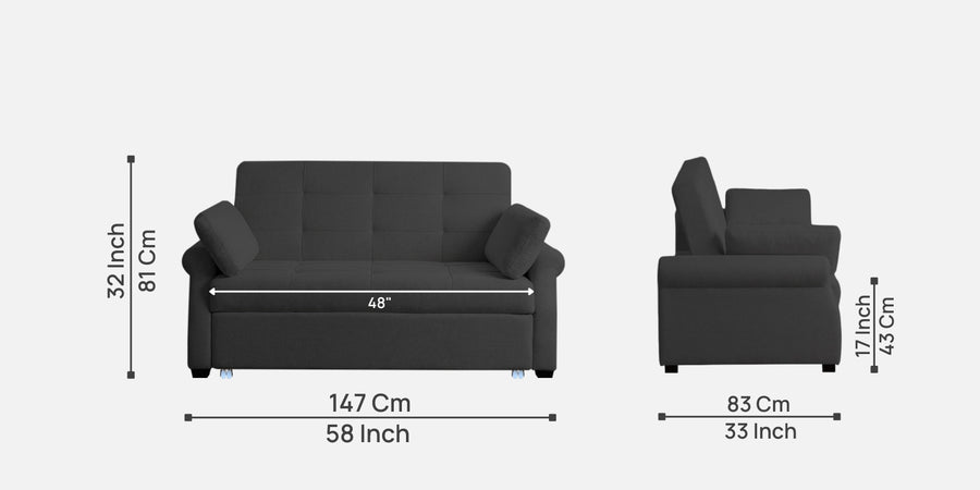 Fornia Fabric 2 Seater Pull Out Sofa Cum Bed In Charcoal Grey Colour - Febonic Living