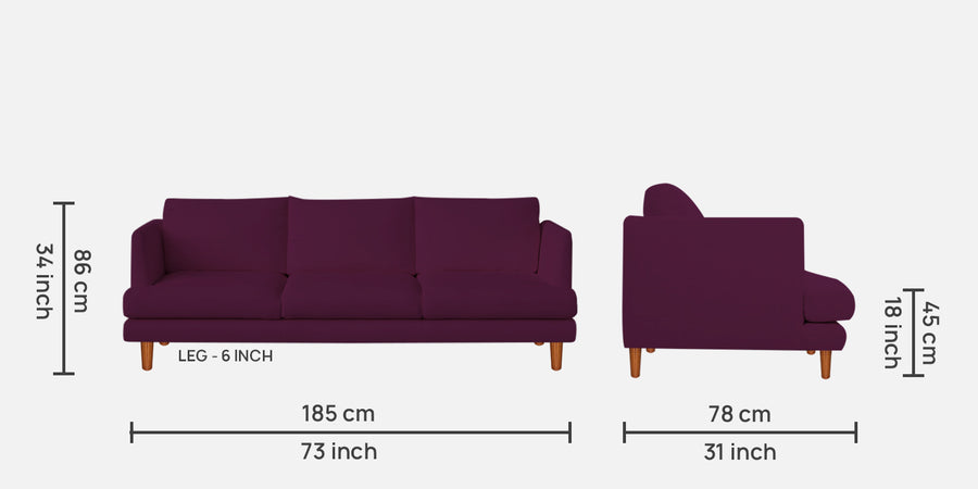 Sokun Fabric 3 Seater Sofa In Greek Purple Colour - Febonic Living