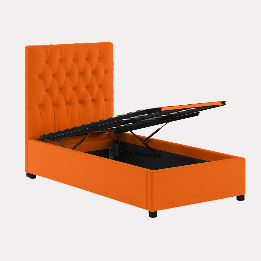 Isko Fabric Upholstered Single Bed in Vivid Orange Colour with Box Storage