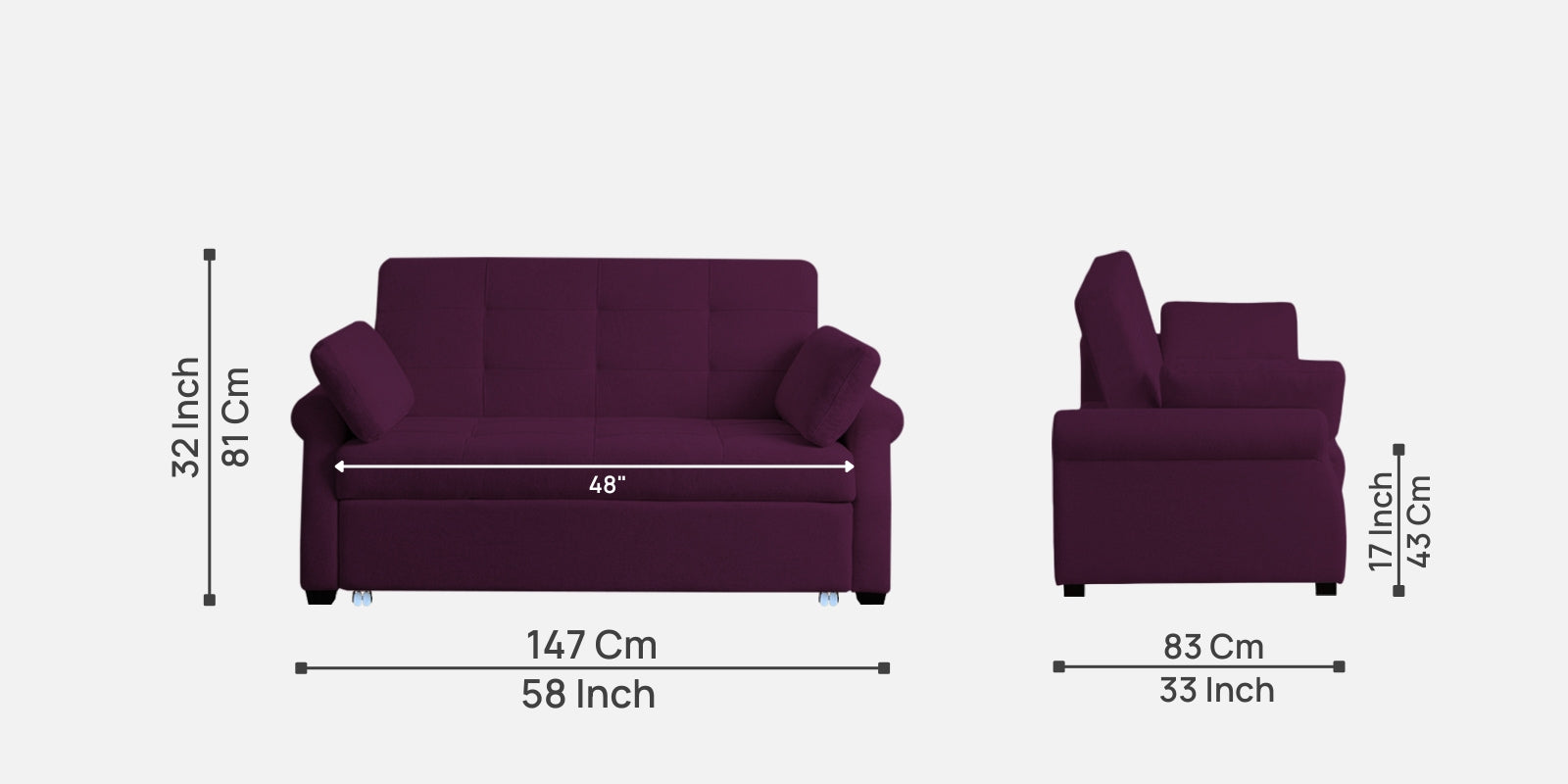 Fornia Fabric 2 Seater Pull Out Sofa Cum Bed In Greek Purple Colour