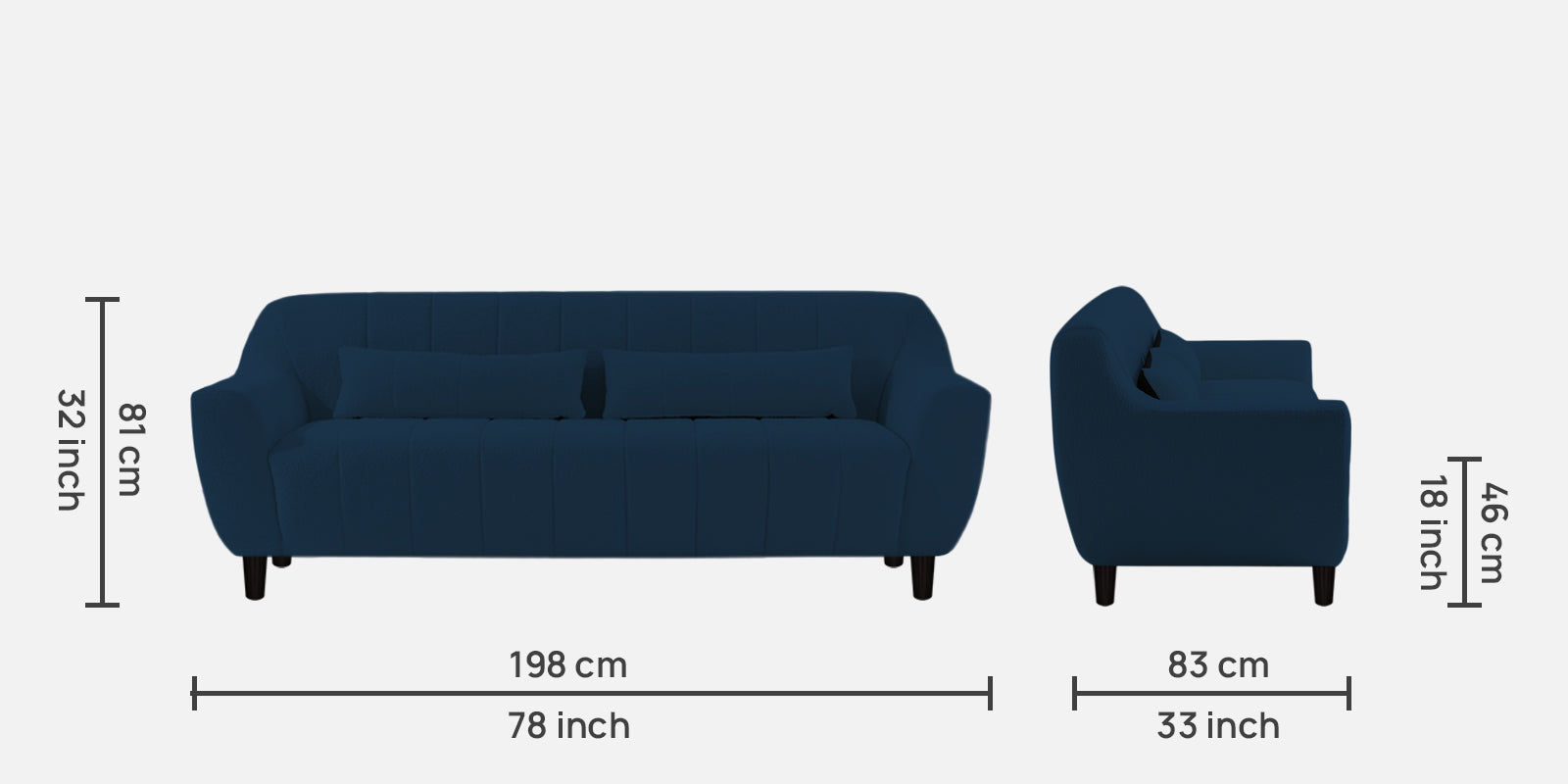 Nesco Fur Fabric 3 Seater Sofa in Danim Blue Colour