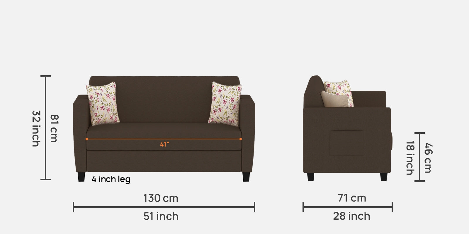 Gozi Fabric 2 Seater Sofa In Coffee Brown Colour