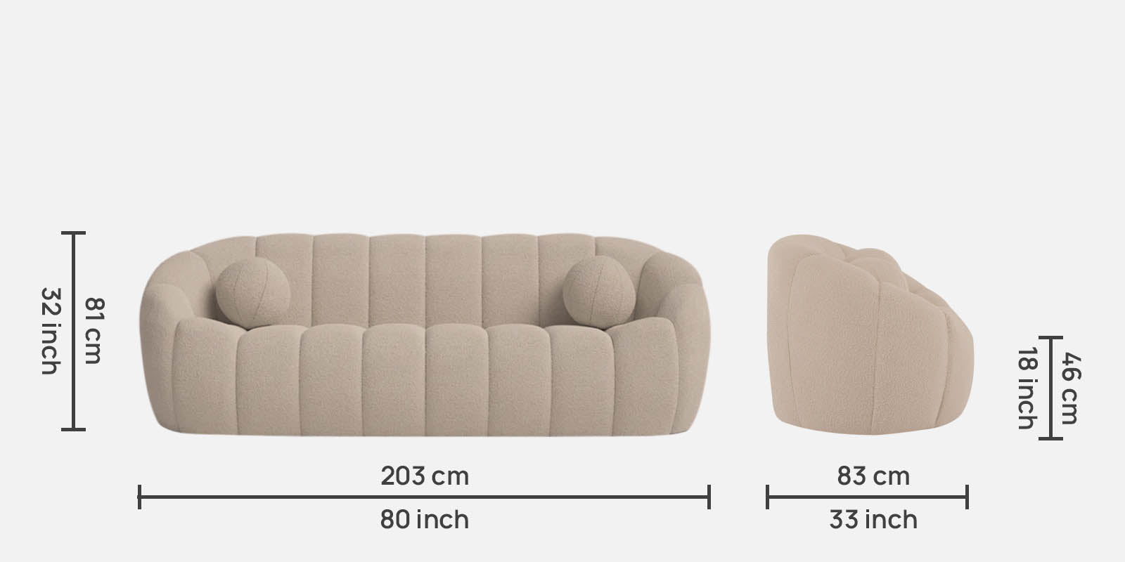 Boucle Fur Fabric 3 Seater Sofa in Regal Beige Colour