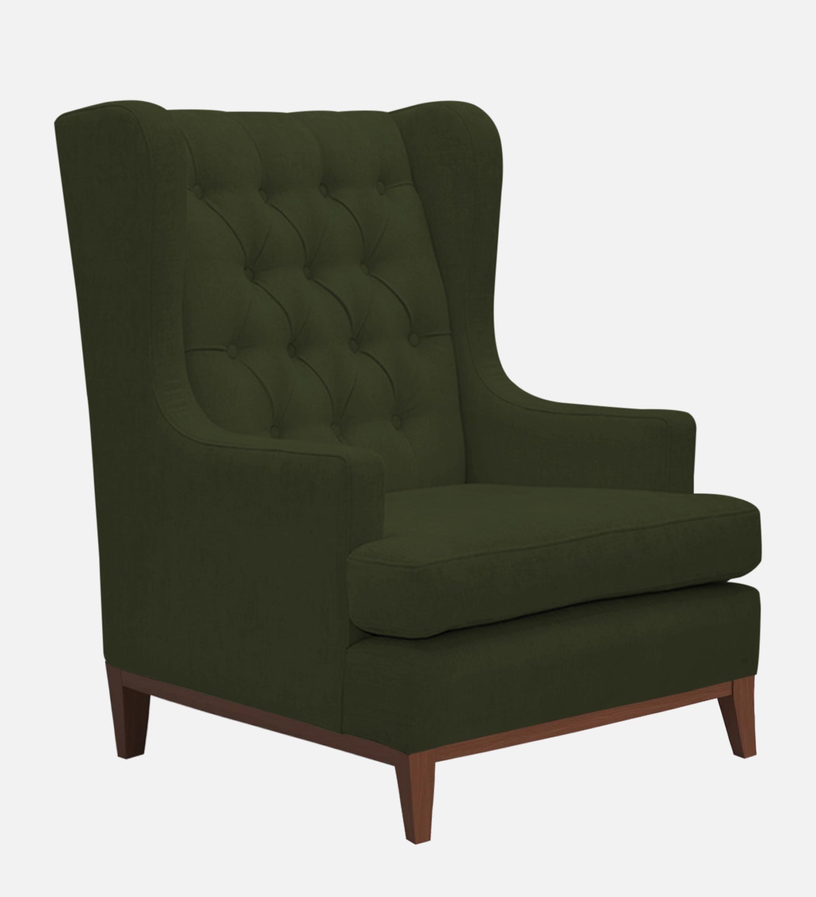 Panas Fabric 1 Seater Wing Chair in Olive Green Colour