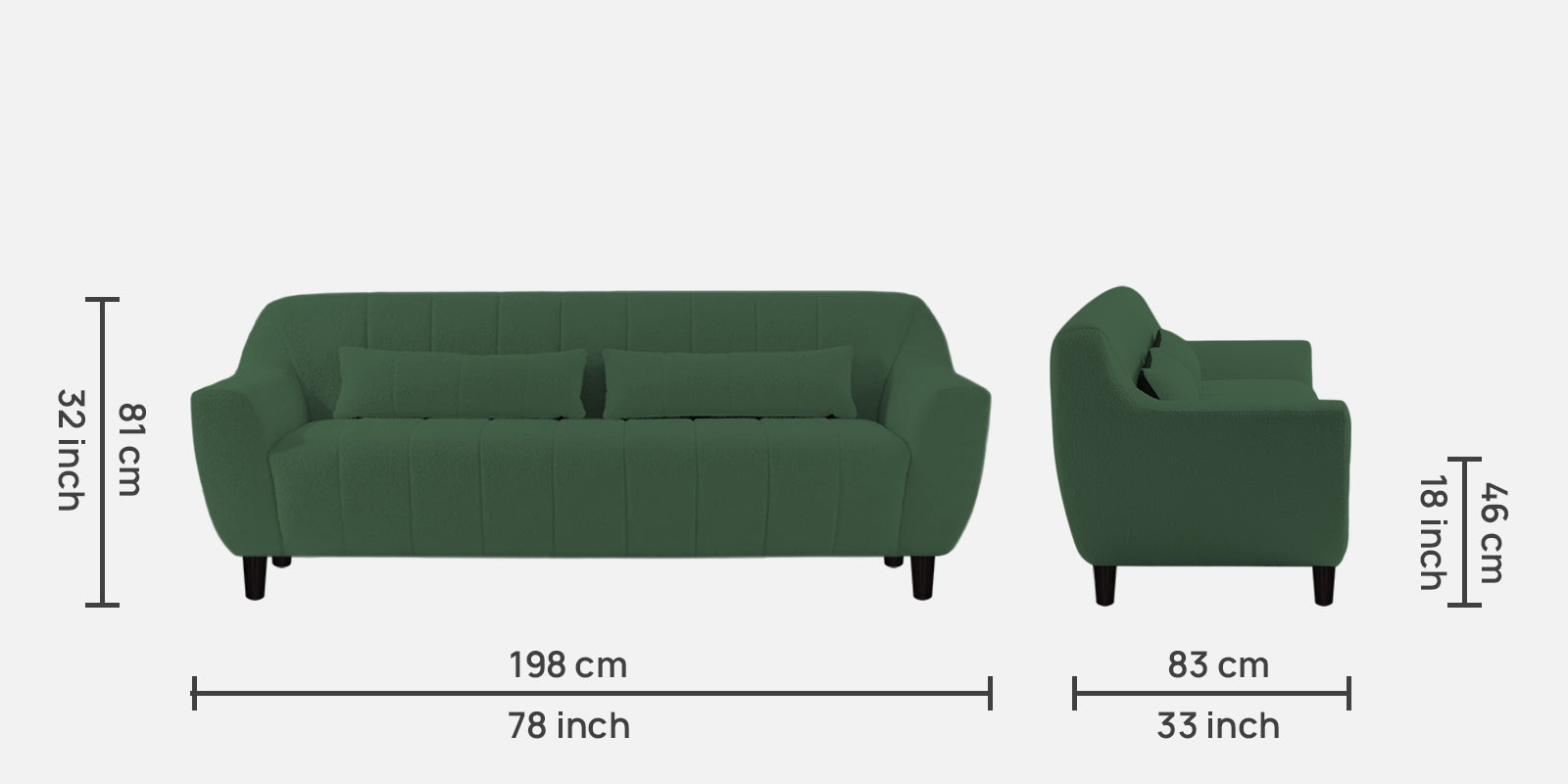 Nesco Fur Fabric 3 Seater Sofa in Bottle Green Colour