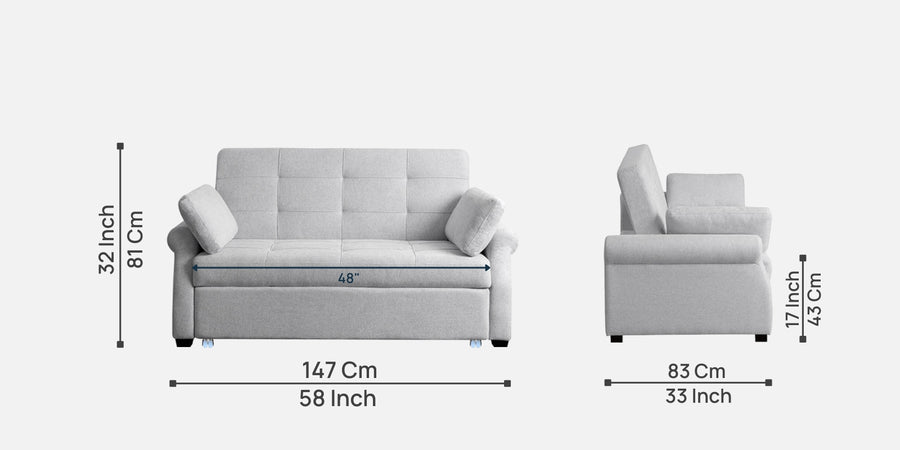 Fornia Fabric 2 Seater Pull Out Sofa Cum Bed In Lit Grey Colour - Febonic Living