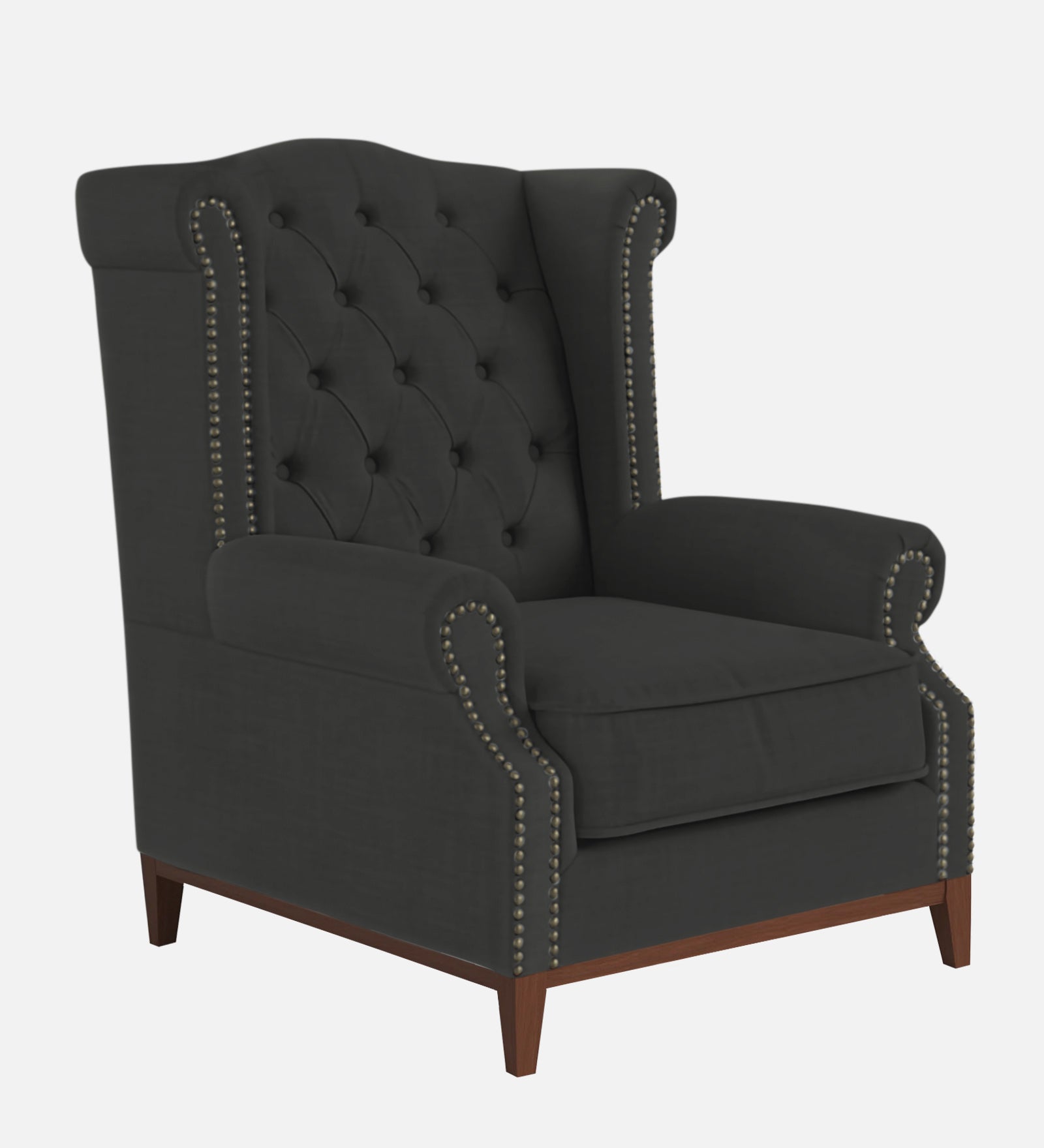 Nory Fabric 1 Seater Wing Chair in Charcoal Grey Colour