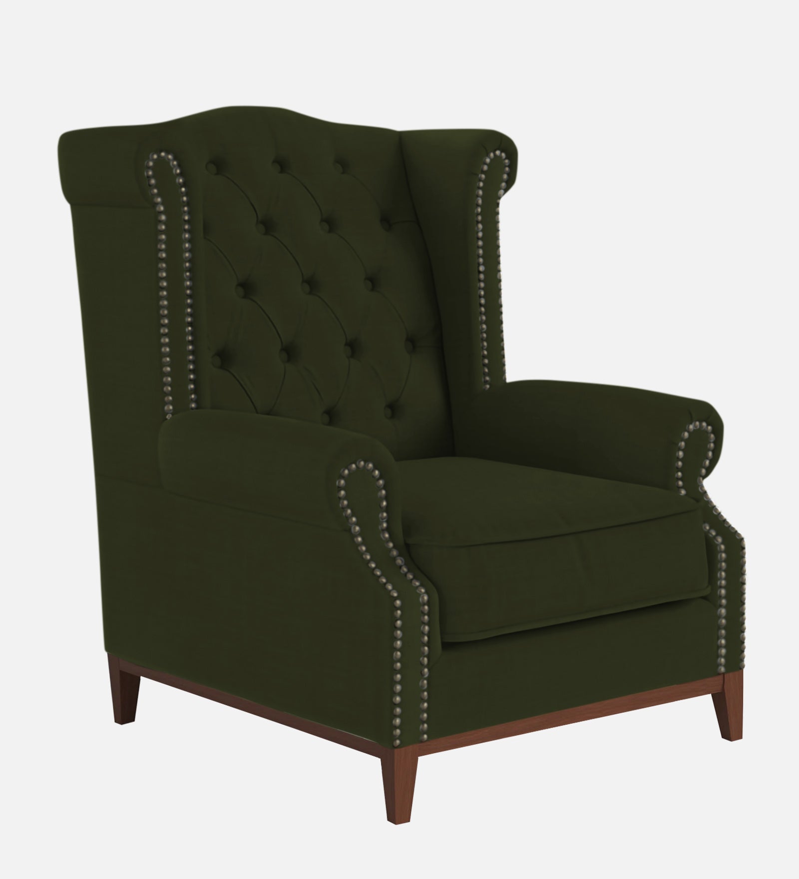 Nory Fabric 1 Seater Wing Chair in Olive Green Colour