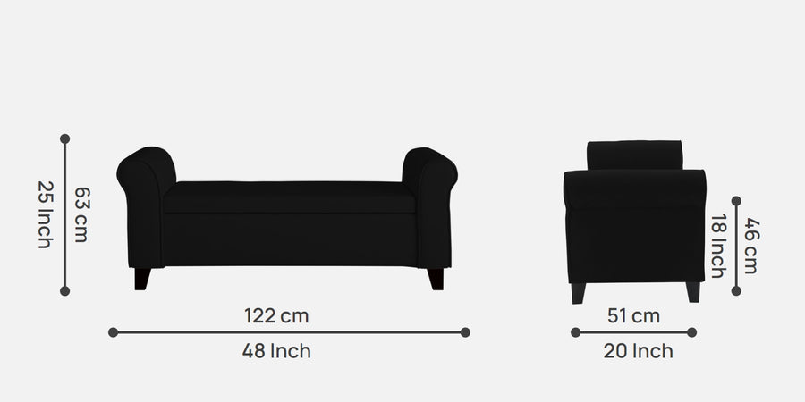 Molo Fabric 2 Seater Recamier In Zed Black Colour With Storage - Febonic Living