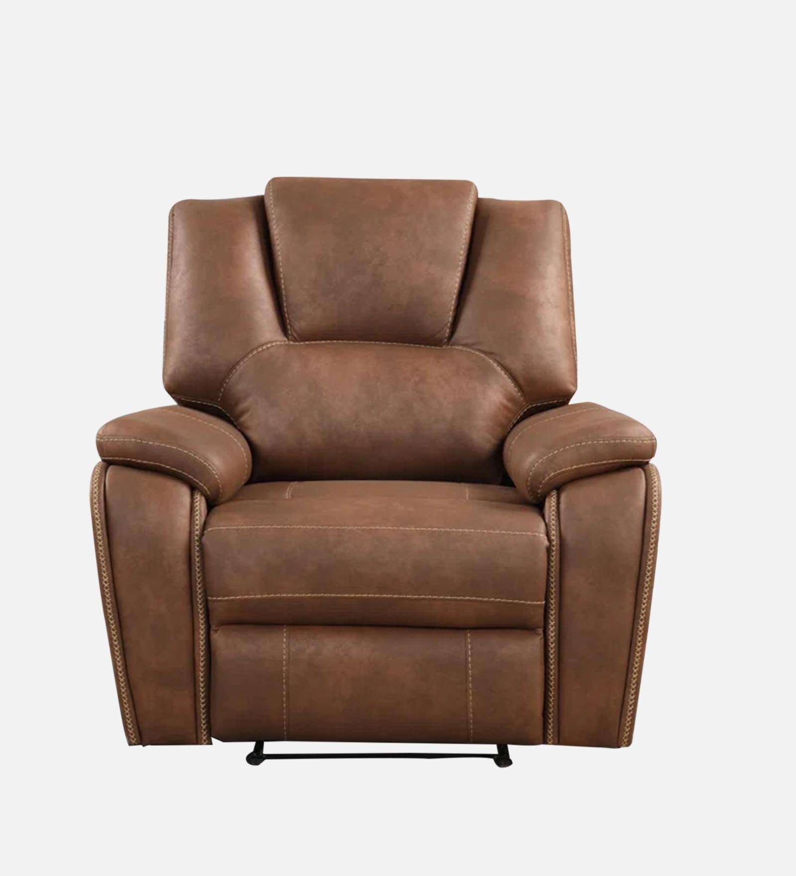 Dolpin Leather Manual 1 Seater Recliner In Clay-Brown Leather Finish