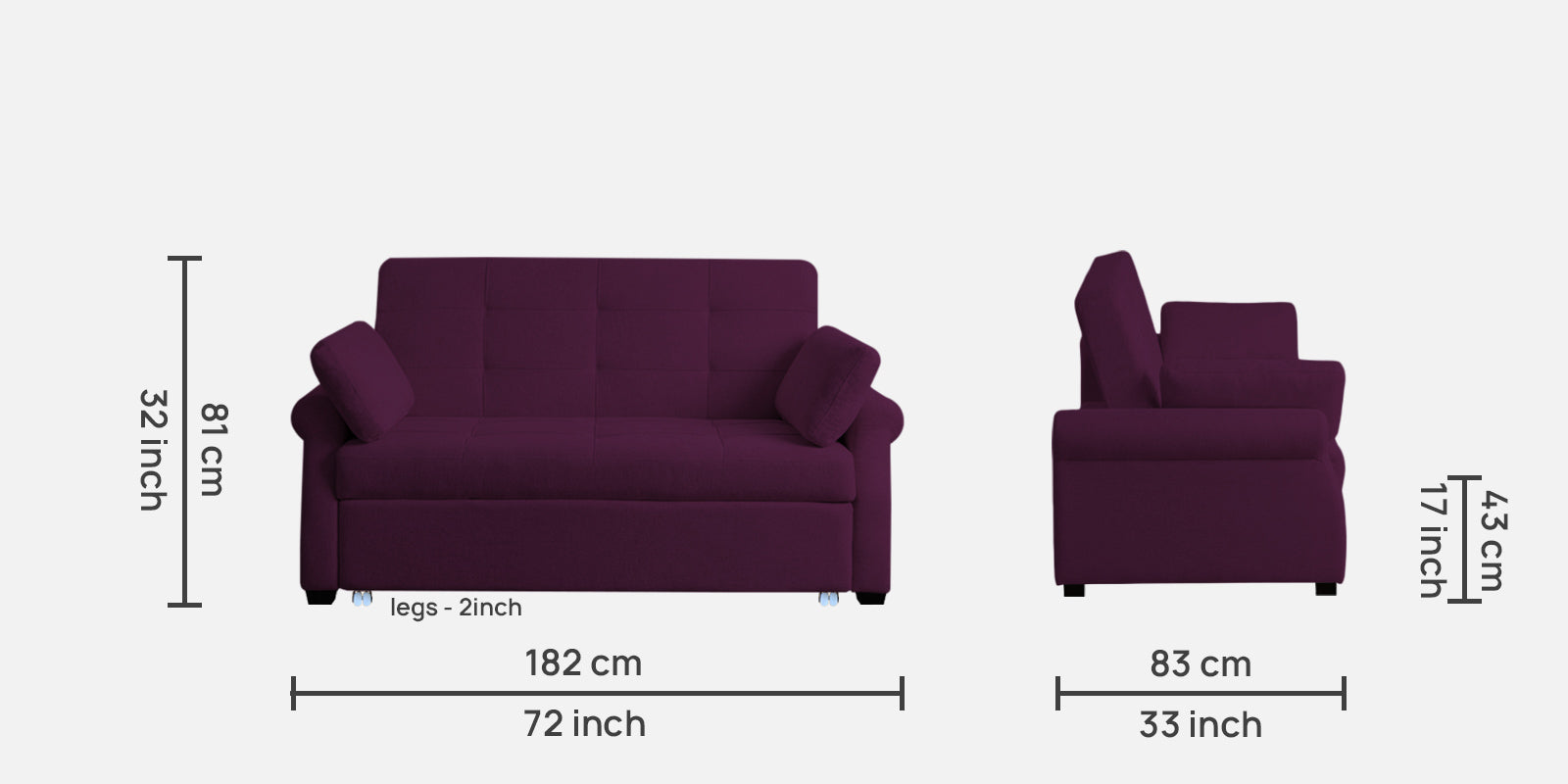 Fornia Fabric 3 Seater Pull Out Sofa Cum Bed In Greek Purple Colour