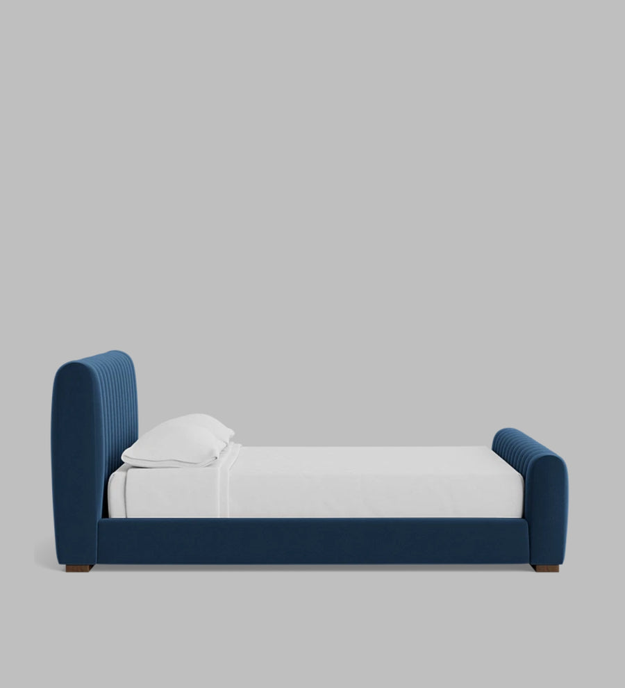 Nalan Velvet Upholstered Queen Size Bed In Imperial Blue Colour - Febonic Living