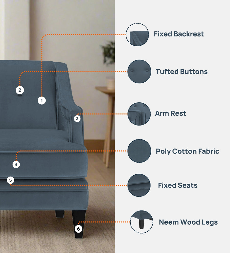 Daffy Velvet 1 Seater Sofa In Davy Grey Colour - Febonic Living