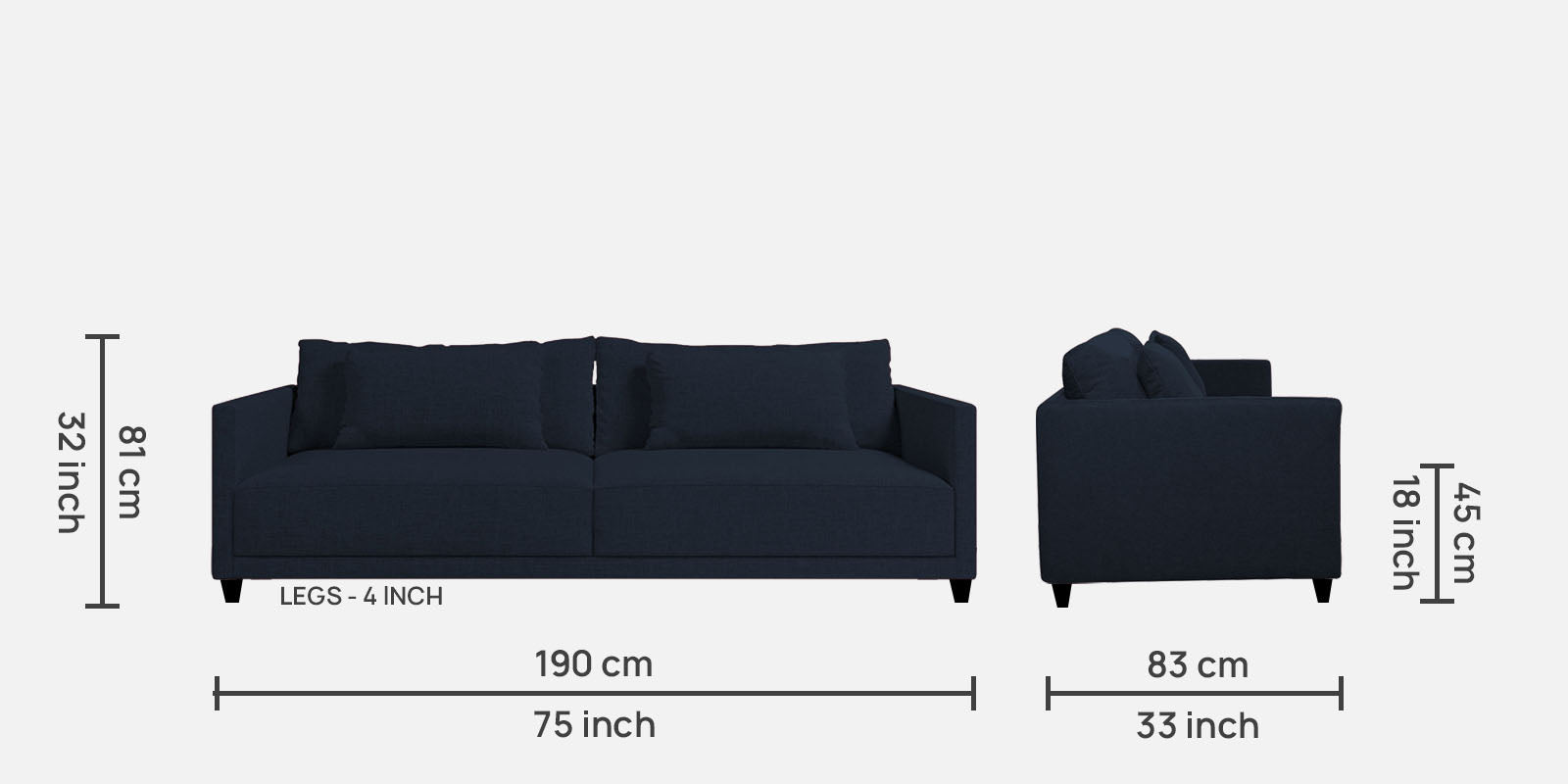 Kera Fabric 3 Seater Sofa in Denim Blue Colour