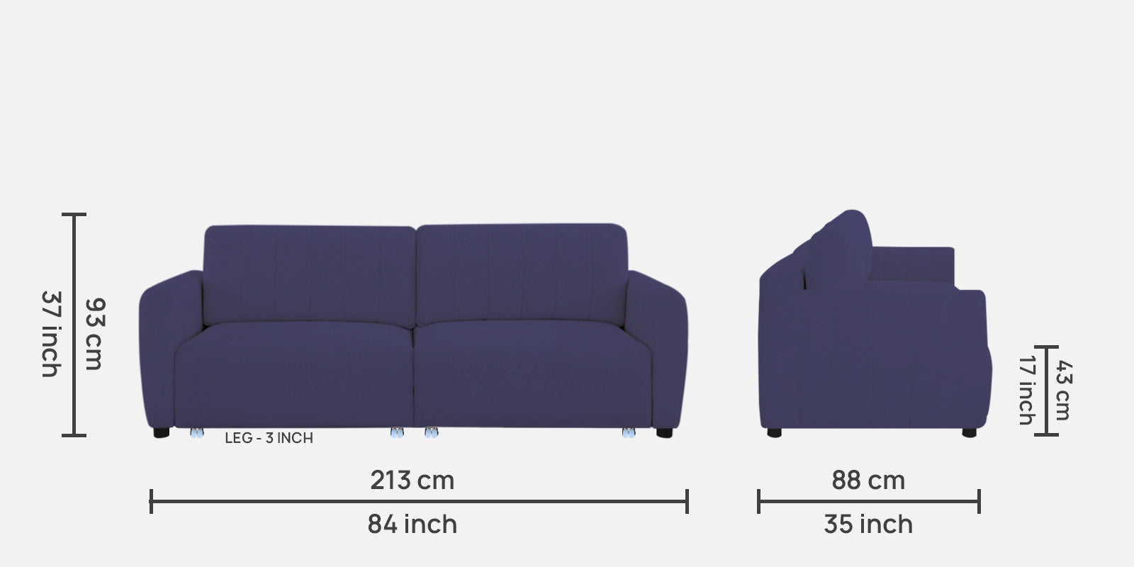 Vima Fabric 3 Seater Pull Out Sofa Cum Bed In Slate Blue Colour