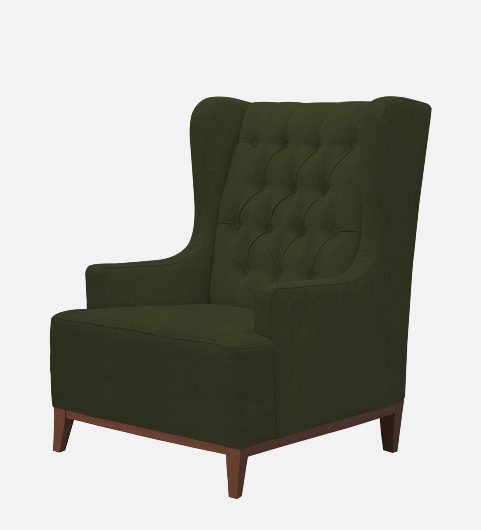 Kuchi Fabric 1 Seater Wing Chair Sofa in Olive Green Colour