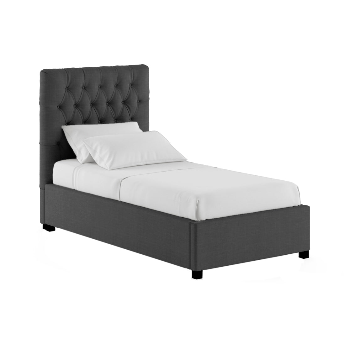 Isko Fabric Upholstered Single Bed in Charcoal Grey Colour with Box Storage